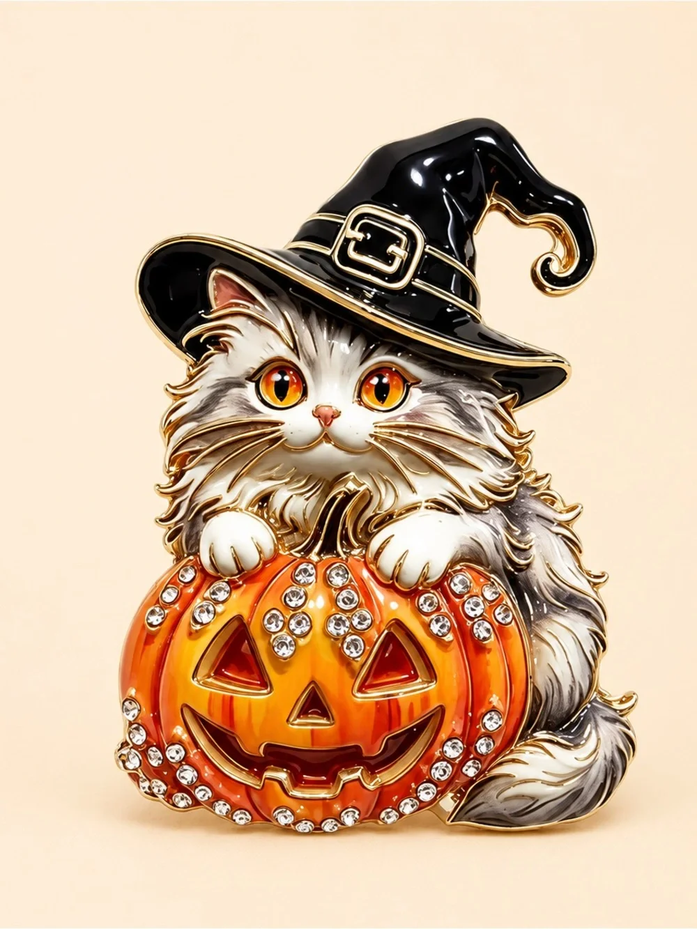 Halloween Witch Cat Pumpkin Brooch 🎃🐈‍⬛